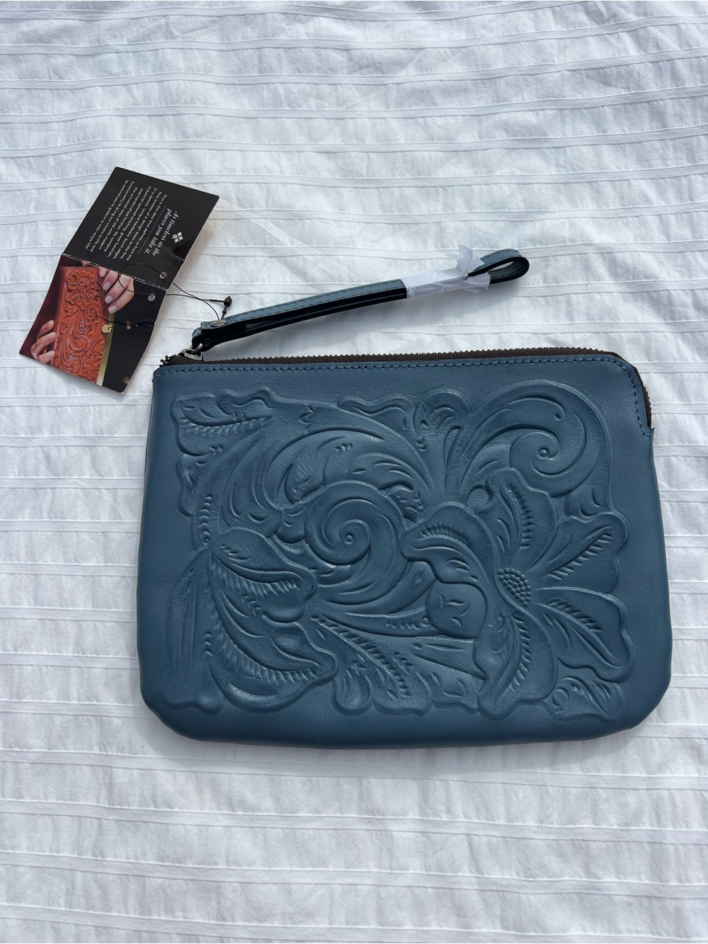 NWT Patricia Nash Cassini Tooled Leather Wristlet in Mirage Blue